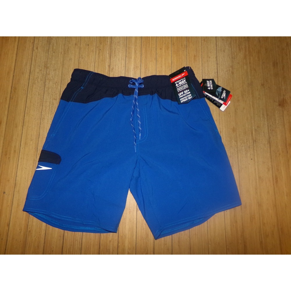 Speedo Mens SZ MED Stretch Board Shorts Swim Trunks Blue UPF 50